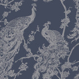 Dutch Wallcoverings Dutch Wallcoverings Wallpaper Peacock Marine blue and silver colored