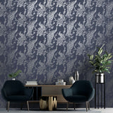 Dutch Wallcoverings Dutch Wallcoverings Wallpaper Peacock Marine blue and silver colored