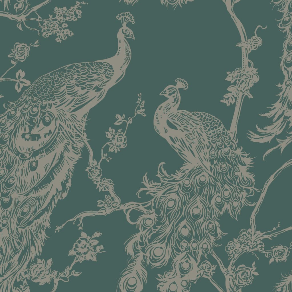 Dutch Wallcoverings Dutch Wallcoverings Wallpaper Peacock Green and Silver colored