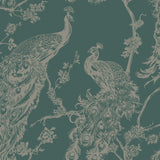 Dutch Wallcoverings Dutch Wallcoverings Wallpaper Peacock Green and Silver colored