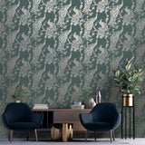 Dutch Wallcoverings Dutch Wallcoverings Wallpaper Peacock Green and Silver colored