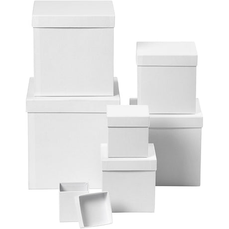 Creativ company square boxes, square, h: 7.5+10+13+15+18+20+23 cm, dimensions 7.5+10+13+15+18+20+23 cm, white, 7 pieces 1 set