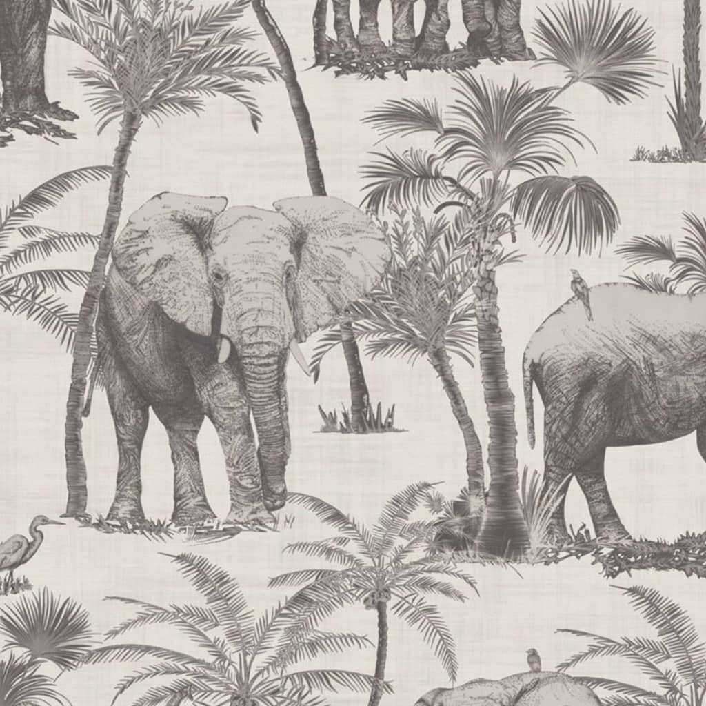 Dutch Wallcoverings Dutch Wallcoverings Wallpaper Elephant Elephant Grove charcoal colored