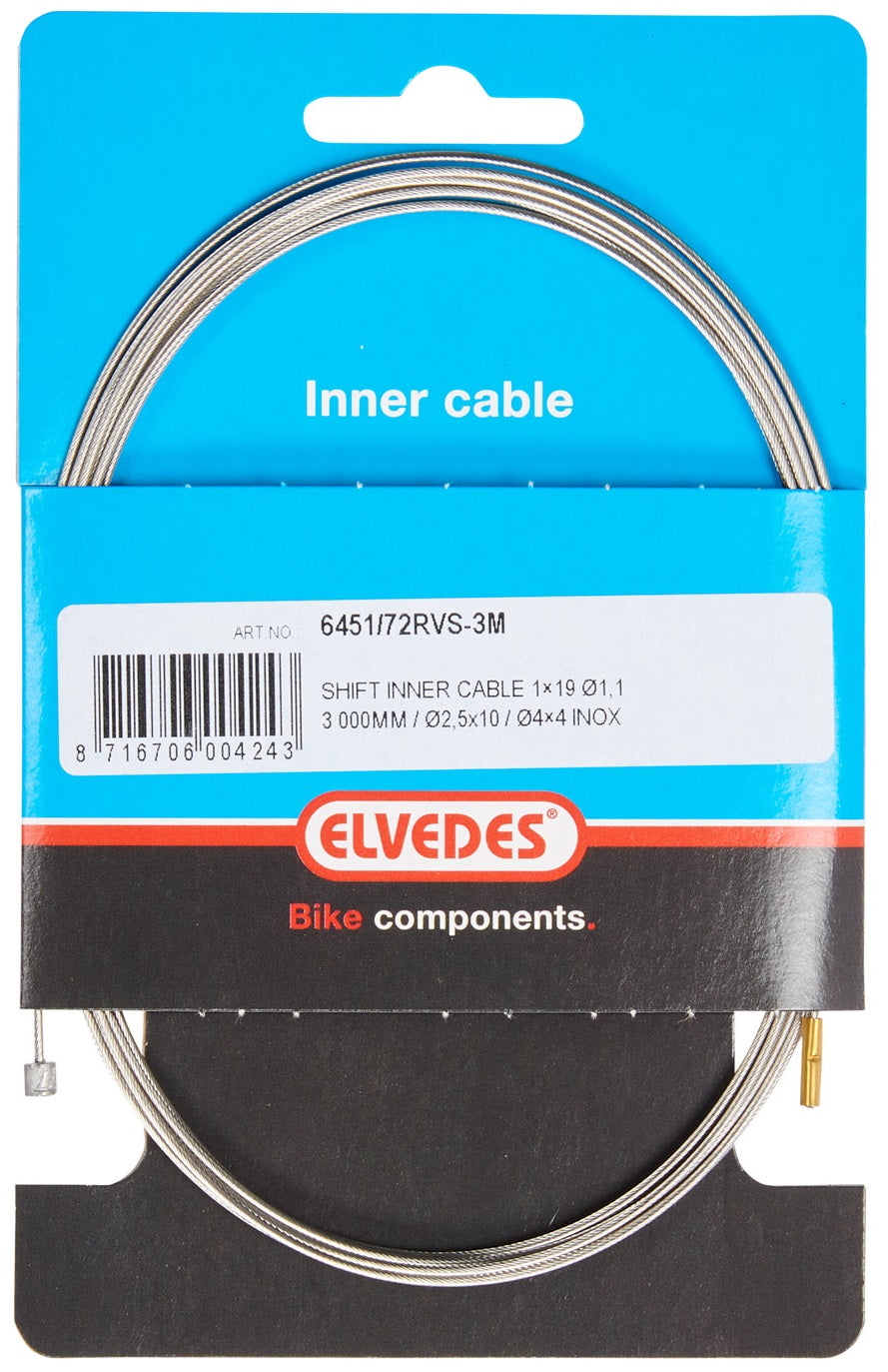 Elvedes Versnellings binnenkabel rvs 2 nippels 3 meter 6451 72rvs 3m