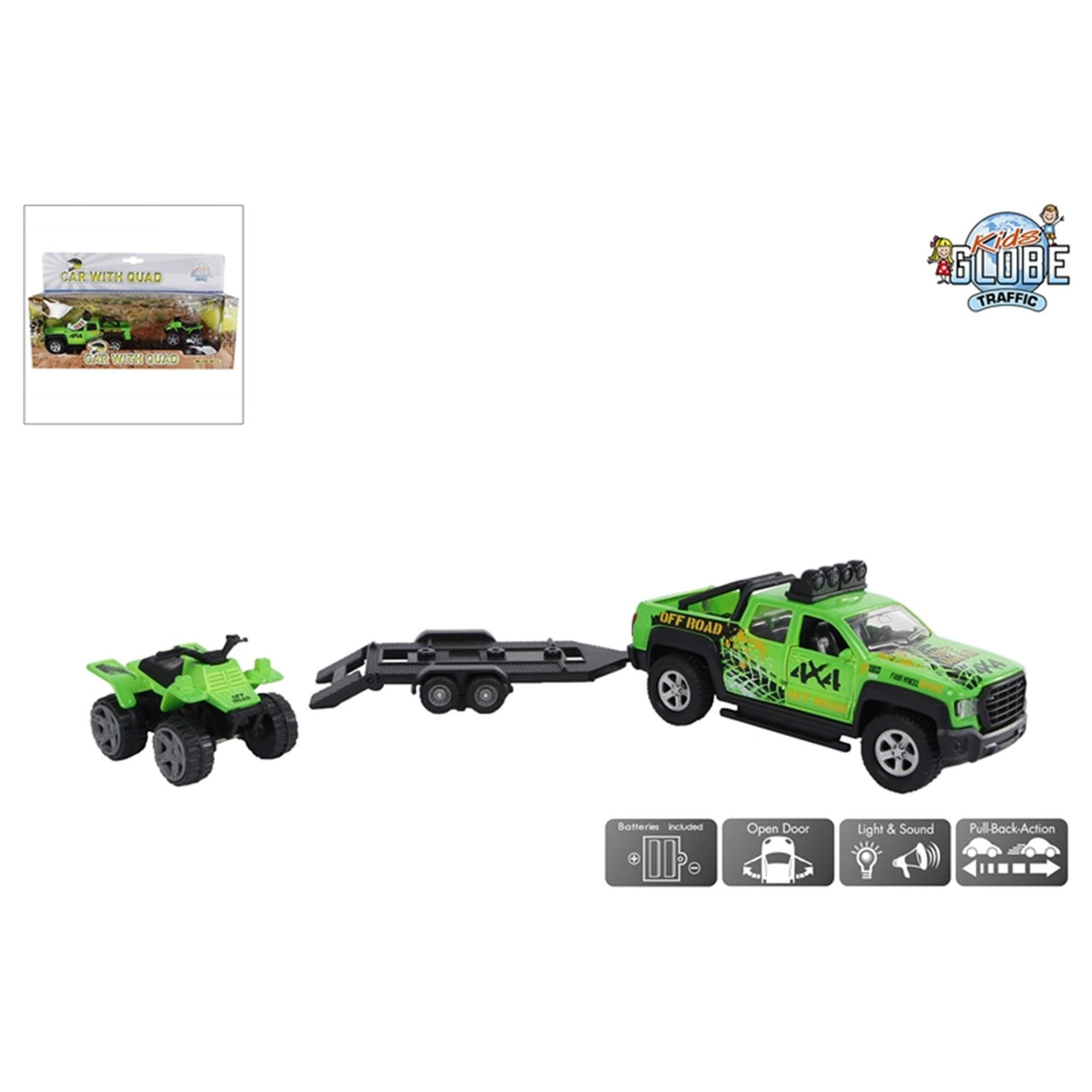 Veículo todo-o-terreno globo infantil com reboque com som quad light 29cm