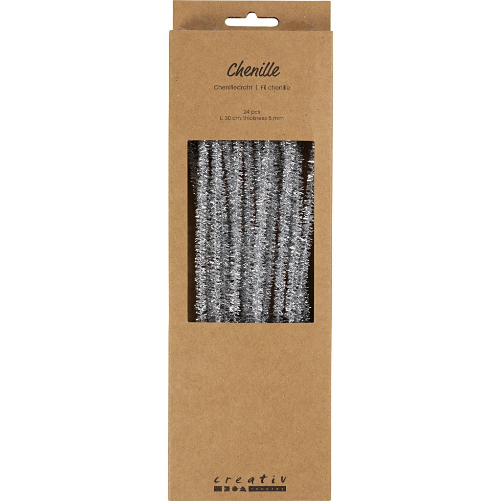 Creativ company https: www.cchobby.nl chenille-l-30-cm-thickness-6-mm-glitter-silver-24-piece-1-box