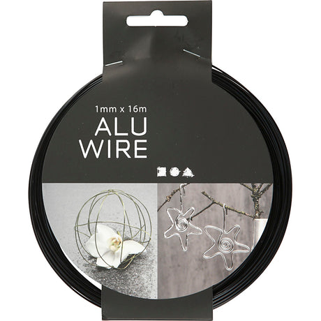 Creativ Firma Alu Drot, Ronn, Dicke 1 mm, schwaarz, 16 m 1 Rouleau