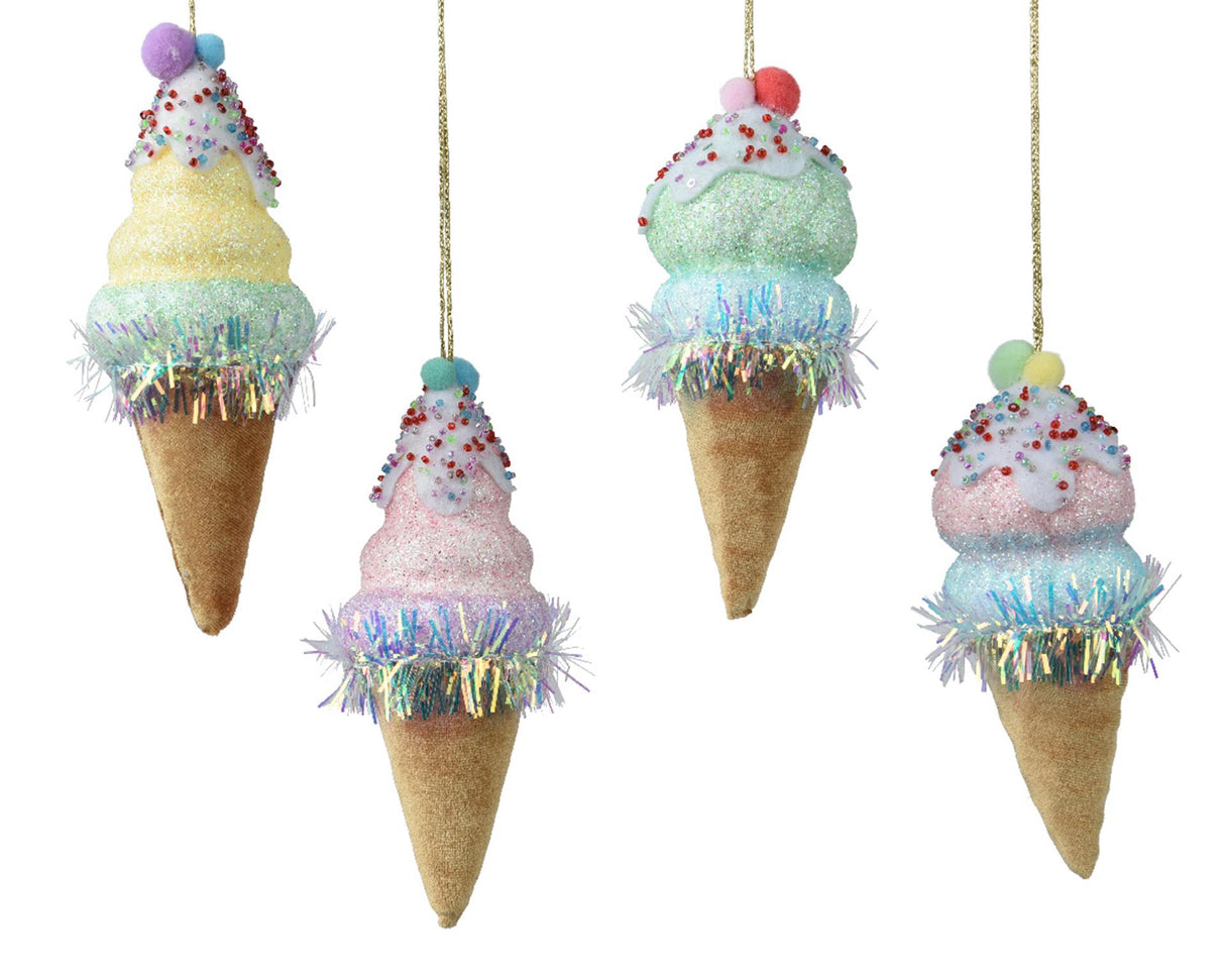 Decoris Weihnachtsanhänger Eistüte Samt 15cm
