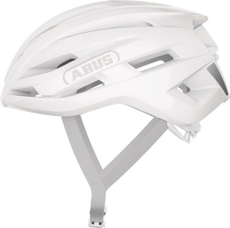 Abus kolesarska čelada stormchaser ace pure white m - 54-58 cm - bela - primerna za uporabo na dirkalnih kolesih - gravel kolesa - 220 g