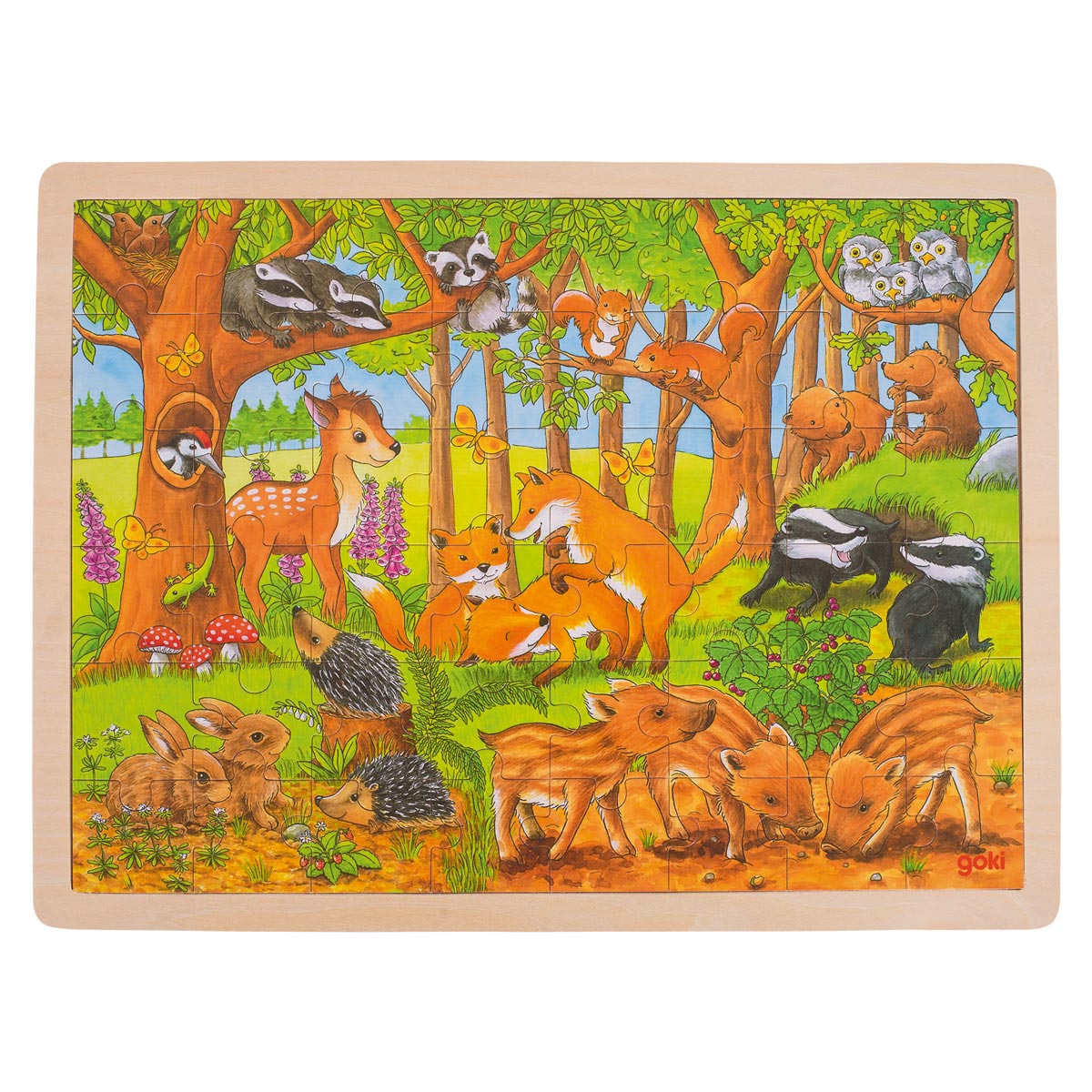 De Goki hachden jigsaw Puzzle Bëschdéieren, 48st.