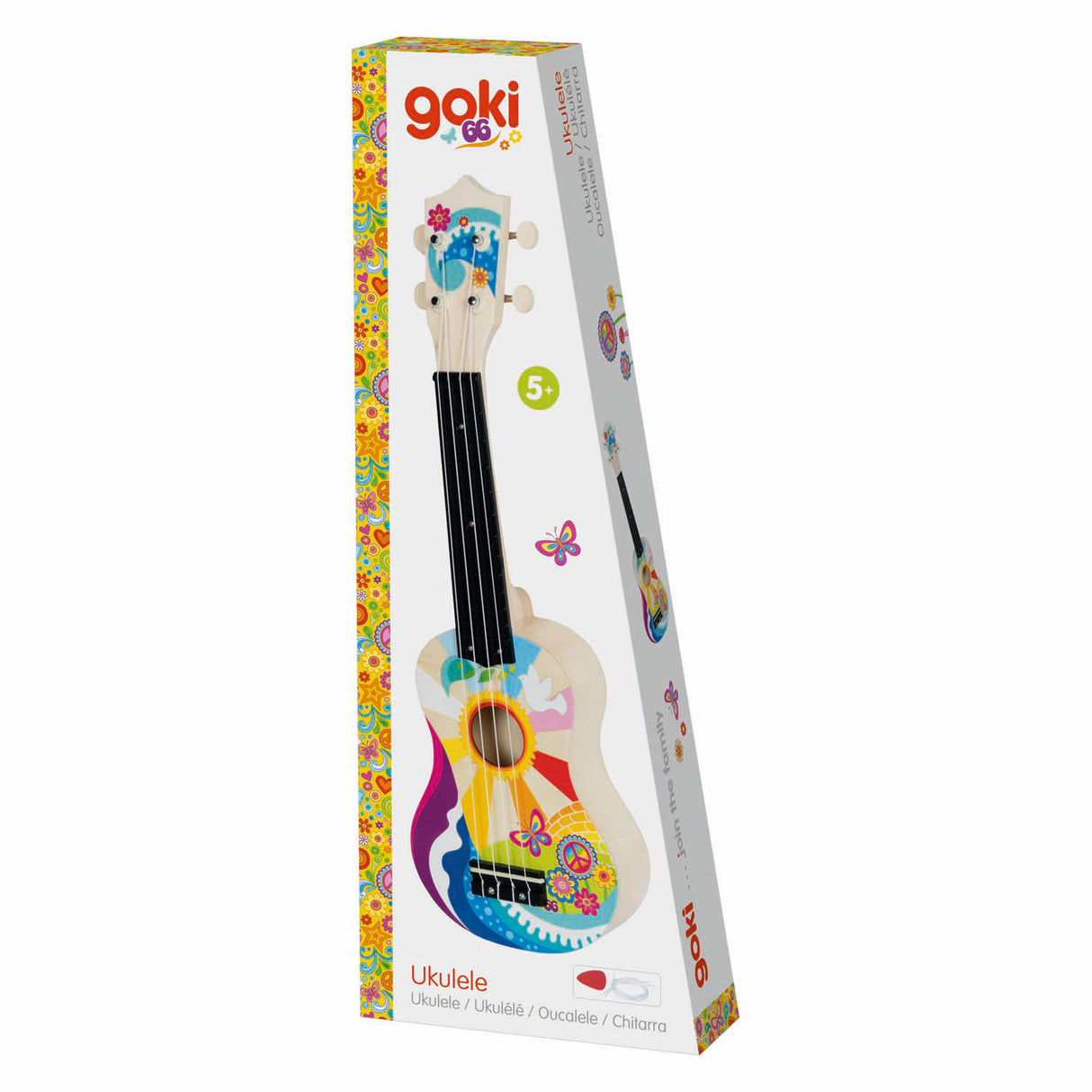 Goki wooden ukulele flower power