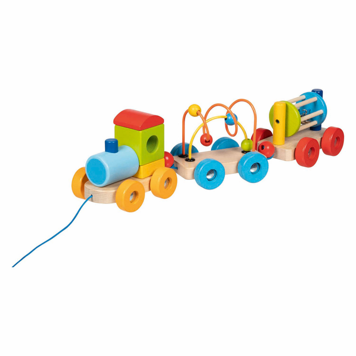 Goki wooden train Rio with blocks, bead labyrinth, rattle
