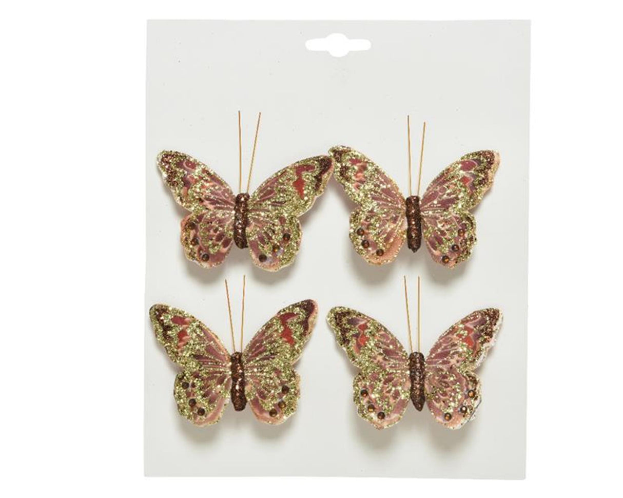 Decoris butterfly fabric on clip pink set of 4 pieces