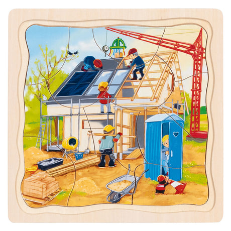 Goki houten 3-lagen puzzel - huis bouwen - 35st.