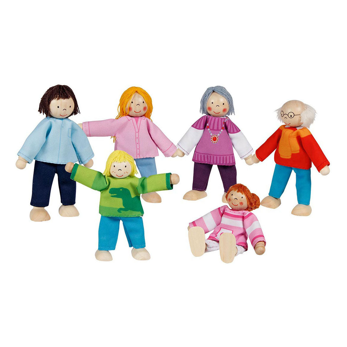 Goki Wooden Dollhouse Dolls Familia moderna flexible, 6st.