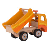 Goki Wooden Tilt Truck orange avec roues rotatives