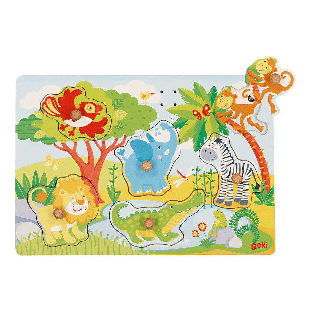 Goki Wooden Nick Puzzle Zoo with Sound, 6st.