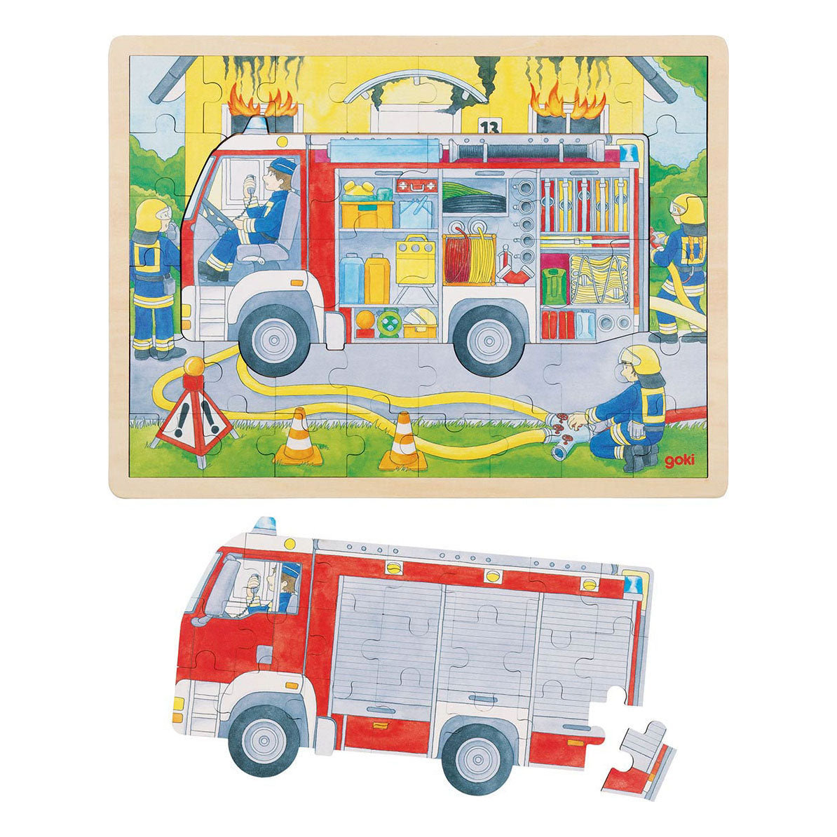 Goki Holzschicht Puzzle Feuerbrigade bei der Arbeit, 60.