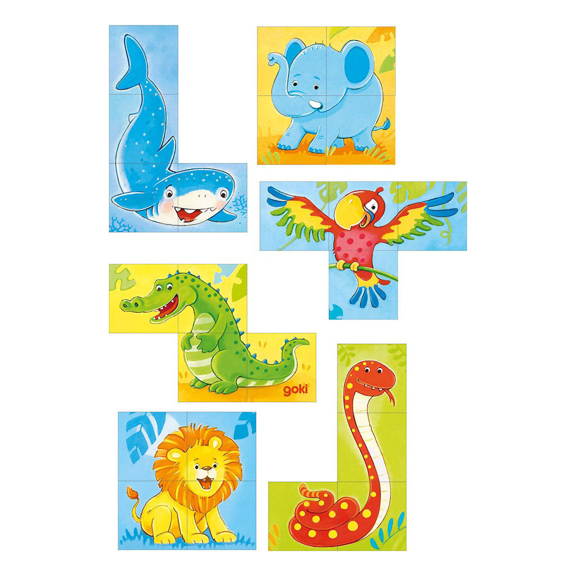 Bloque de madera Goki Puzzle Wild Animals, 4st.