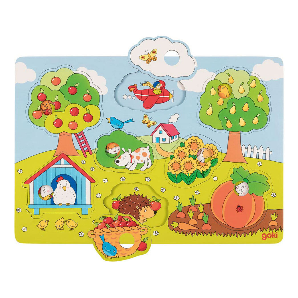 Goki wooden background shape puzzle in the garden, 8th.