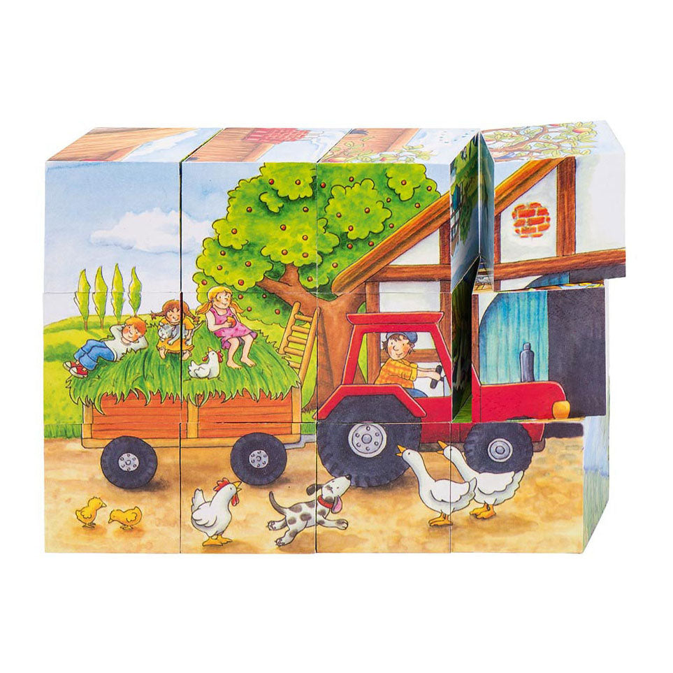 Goki wooden block puzzle seasons on the farm, 12st.