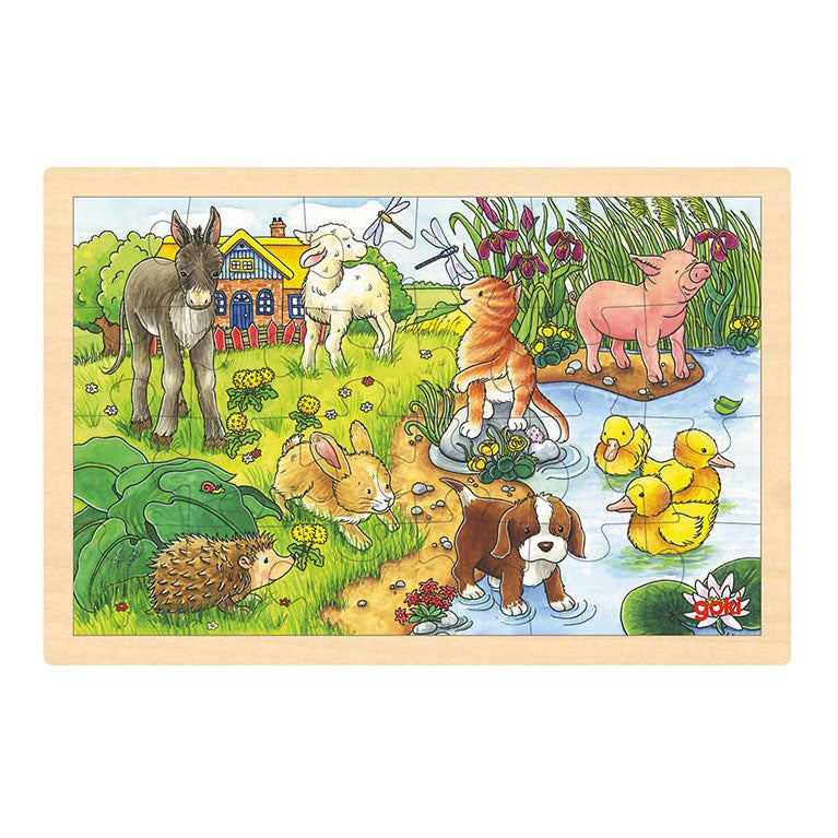 Goki wooden jigsaw puzzle baby animals, 24st.