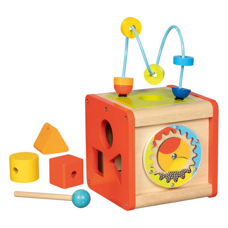 Goki wooden activity cube beatbox and motor skills spiral
