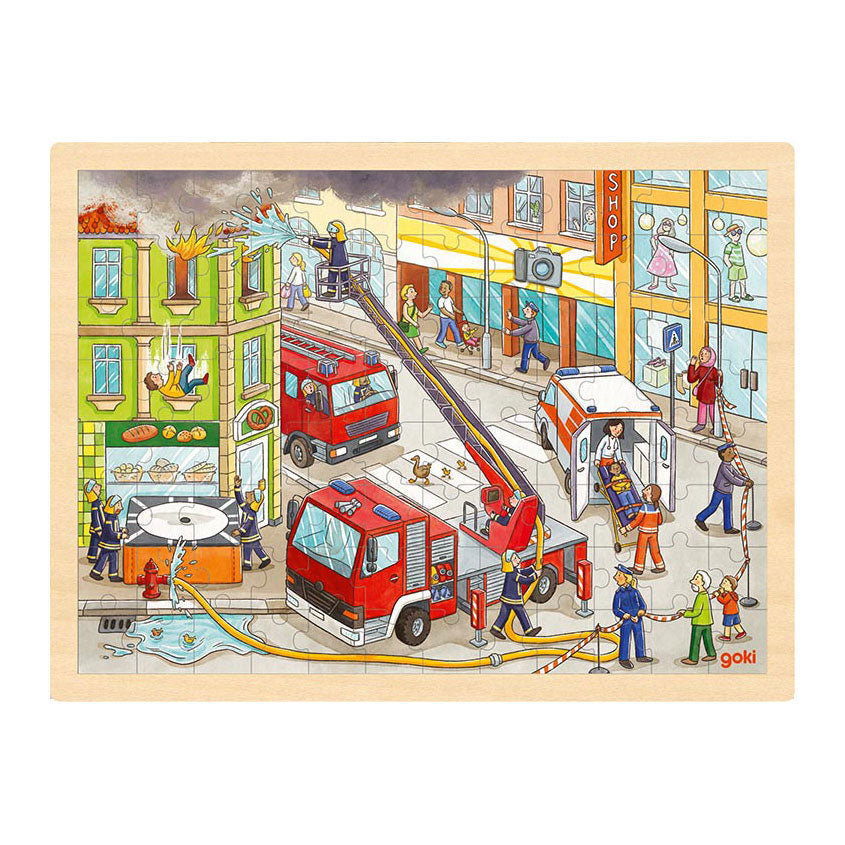 Goki Wooden Jigsaw Puzzle Fire Fighting, 96º.