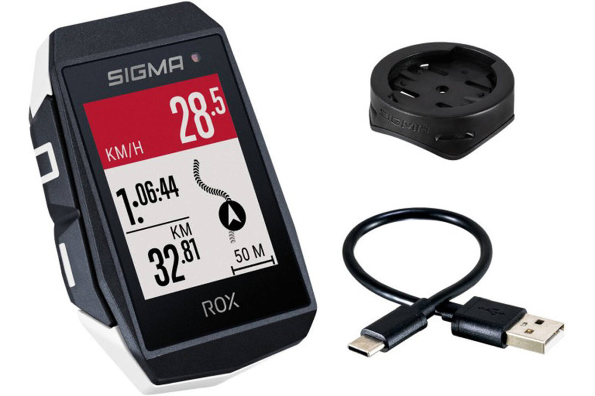 Sigma ROX 11.1. EVO GPS ZWW Wäiss Standard Lingeren + USB-C Lading Kabel