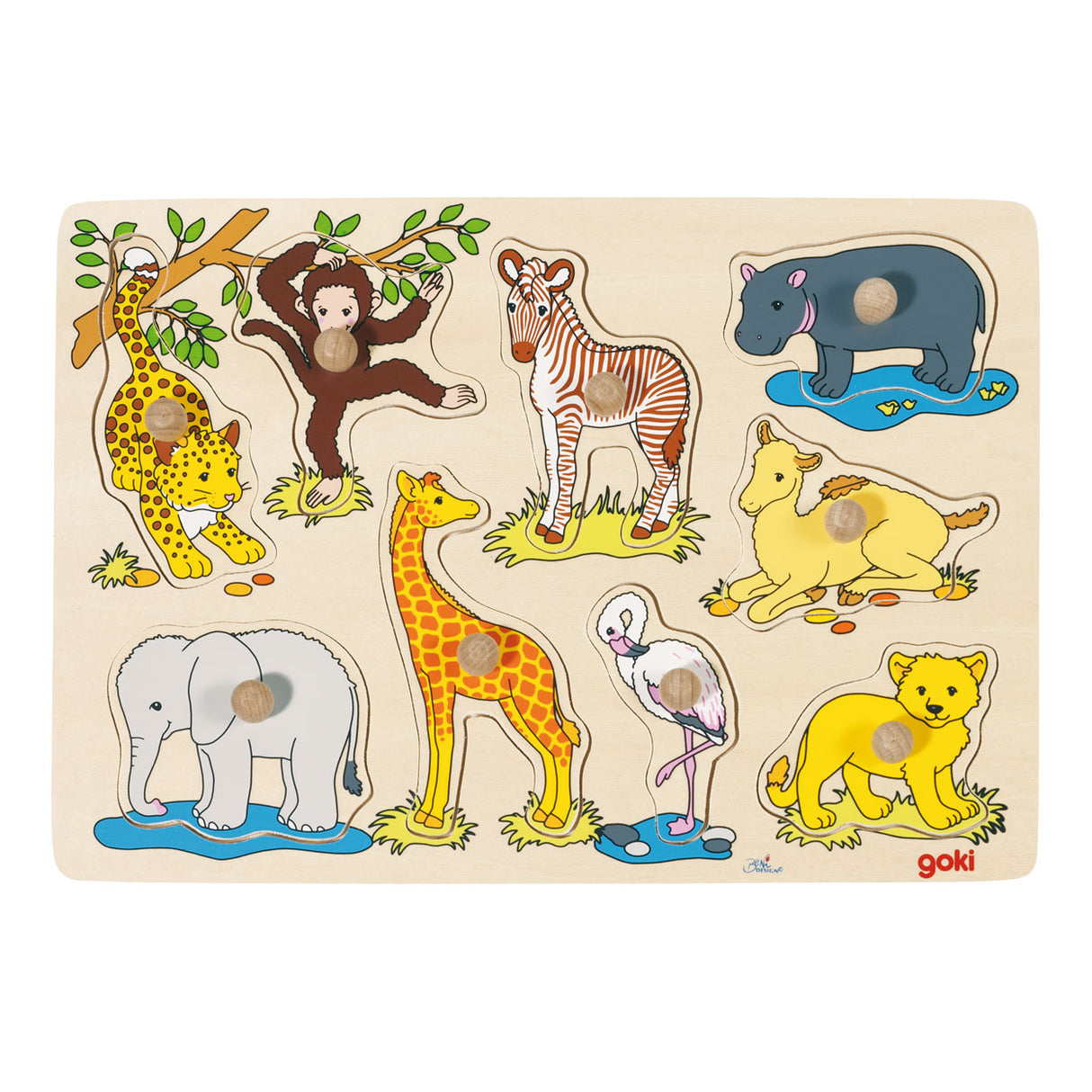 Goki Wood Nick Puzzle Wild Animals, 9dlg.