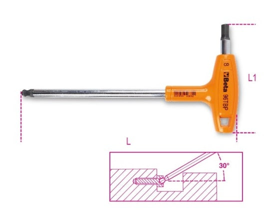 Beta Stift Key 96TBP z glavo s kroglico in ročajem 4,0 mm