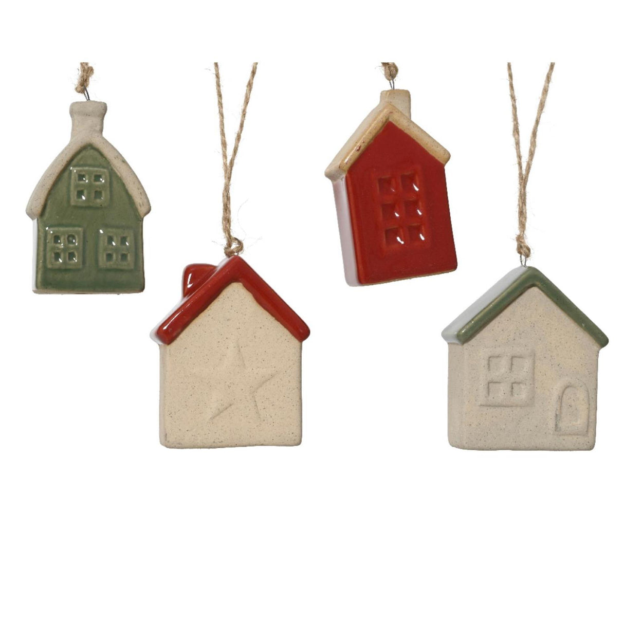 Decoris julhänge husporslin 3x5,7x7,2cm 4 assorterad