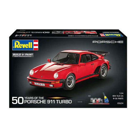 Revell modelio komplektas - porsche 911 turbo - 50 metų porsche turbo 1:24 - 86 dalys.