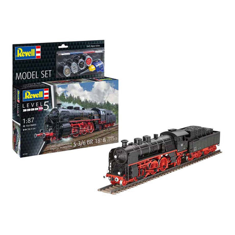 Revell Modellbausatz - Schnellfahrende Lokomotive S3 6 BR18 mit Tende 1:87 - 154-tlg.