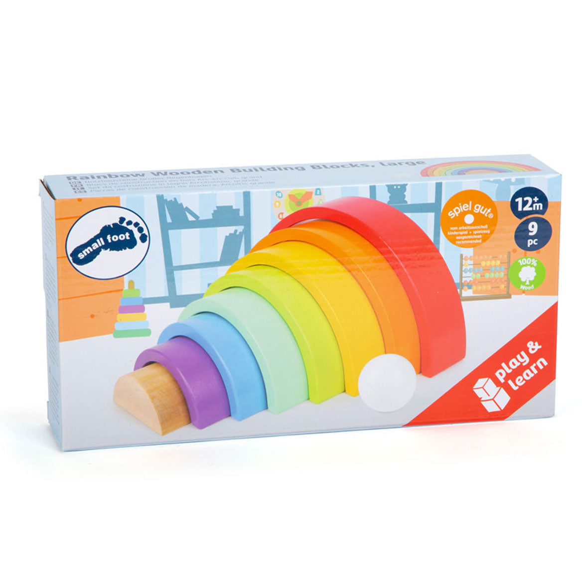 Small Foot Houten Bouwblokken Regenboog, 9dlg.