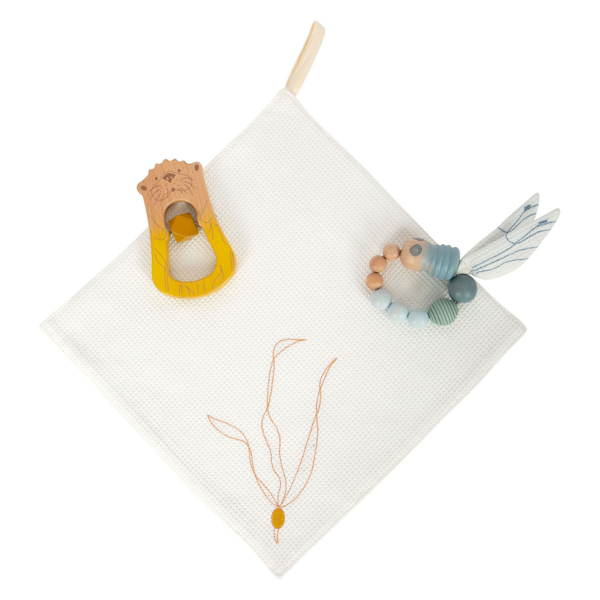 Small foot cuddle cloth Sea coast with rattle and gripping, 3dlg.