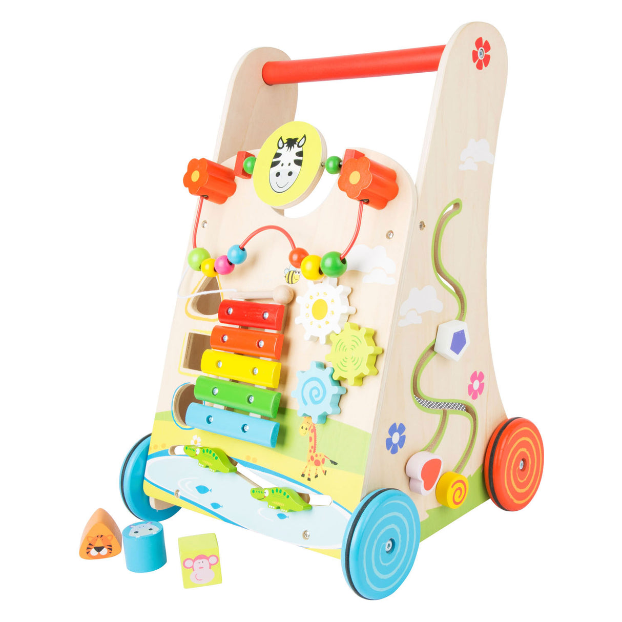 Kleiner Fuß Holz Baby Walker farbenfroh