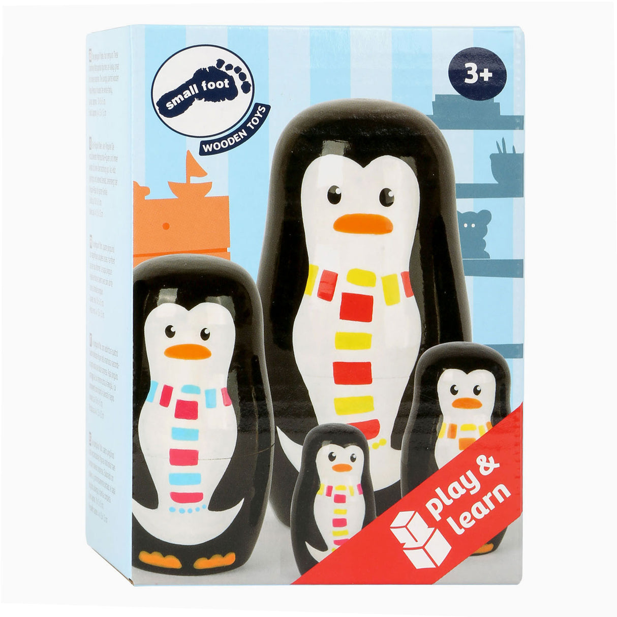 Famiglia pinguin di bambole matryoshka in legno piccolo