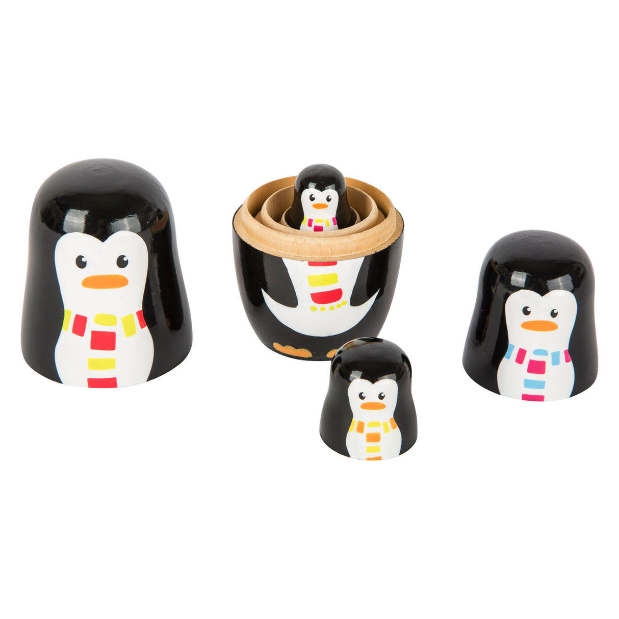 Familia de pingüino de muñecas de madera de madera de pie pequeño