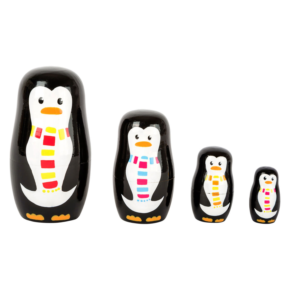 Famiglia pinguin di bambole matryoshka in legno piccolo