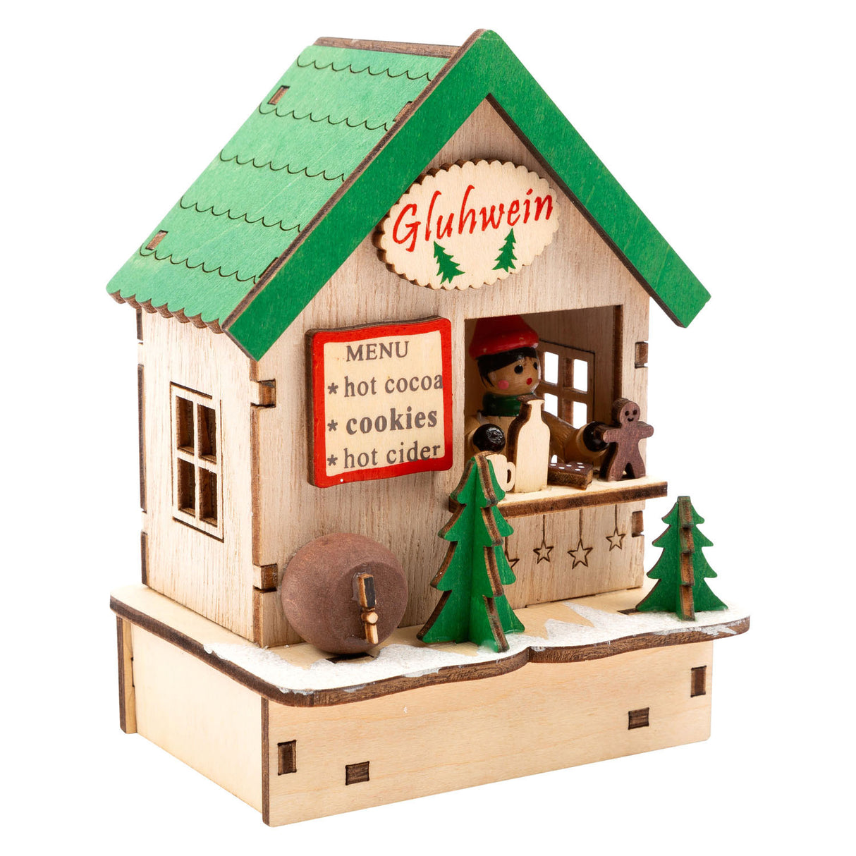 Small Foot Houten Decoratie Kerstmarkt met Lampjes, Set van 3