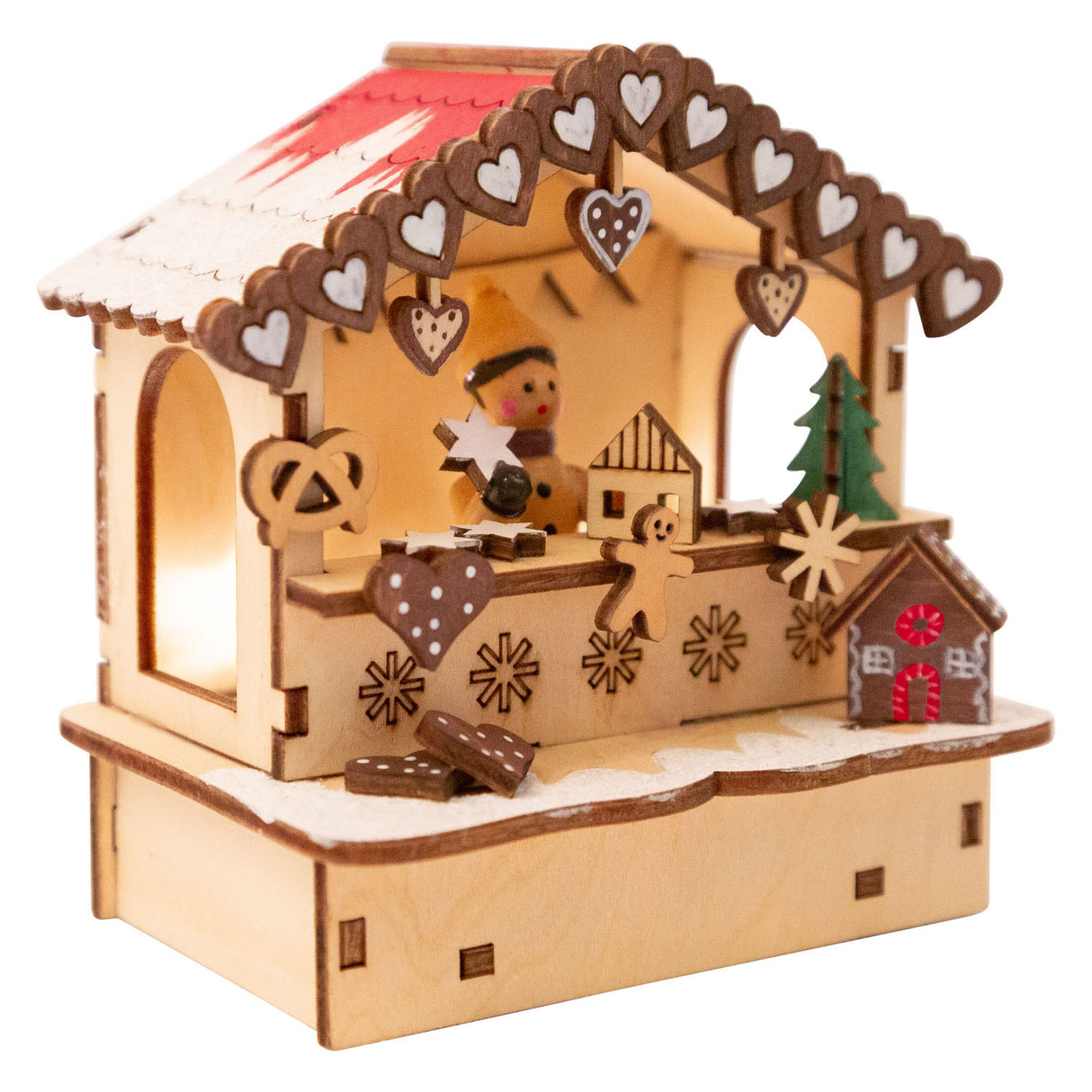 Small Foot Houten Decoratie Kerstmarkt met Lampjes, Set van 3