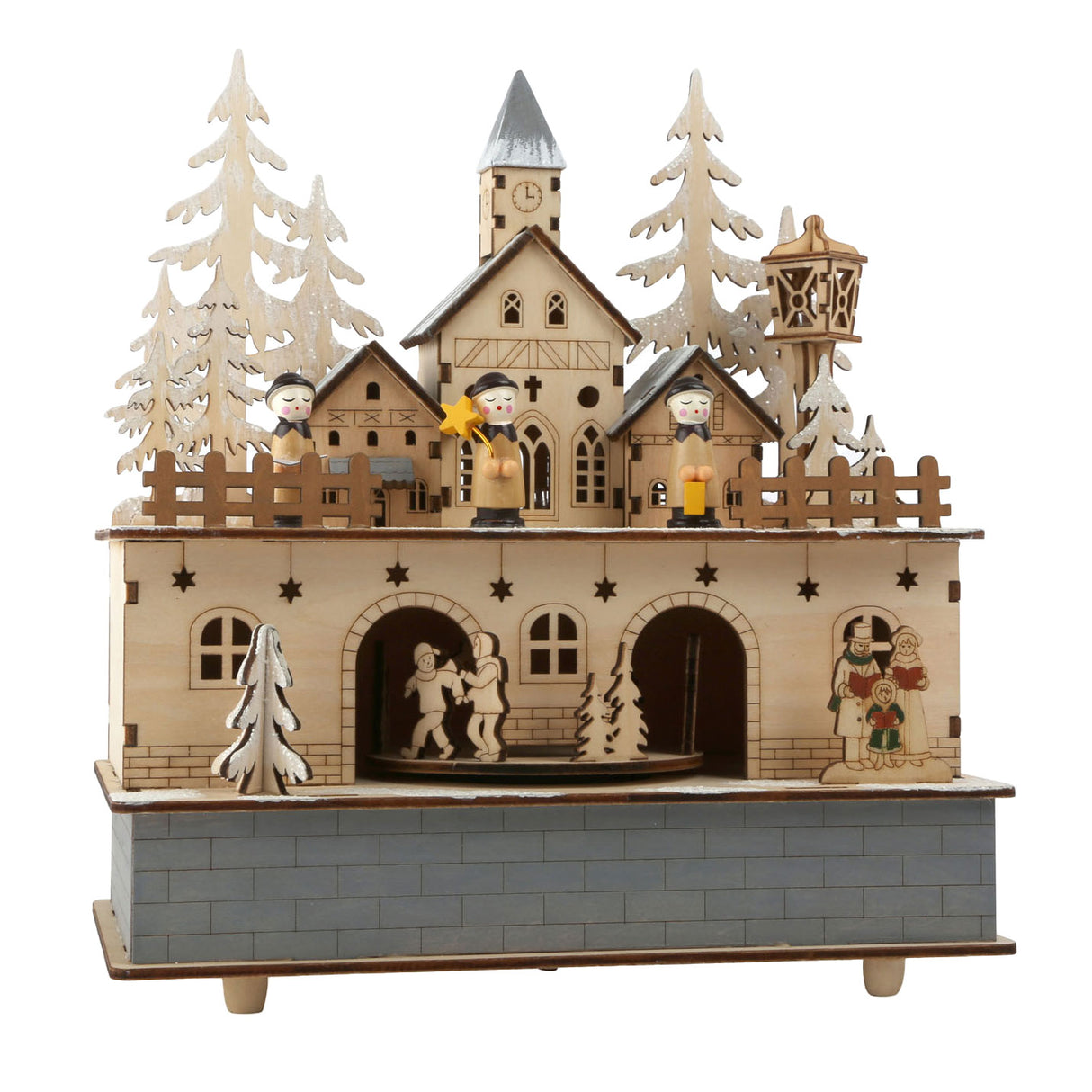 Small foot wooden music box Christmas village with light