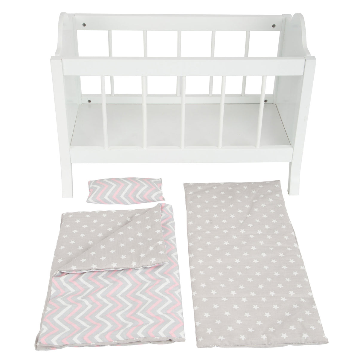 Small Foot Houten Poppenbed Wit met Beddengoed Strepen, 4dlg.