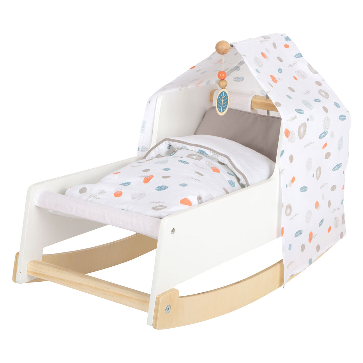 Small foot wooden swing doll bed Little button