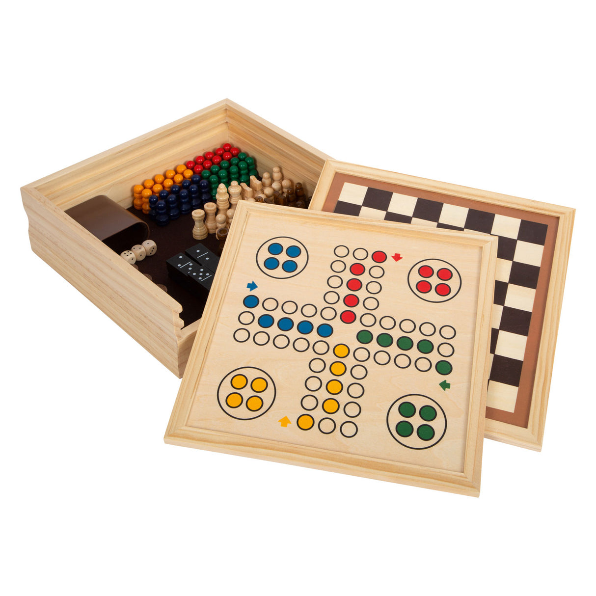 Giochi di legno di piccoli piedi 7 classici in scatola di stoccaggio