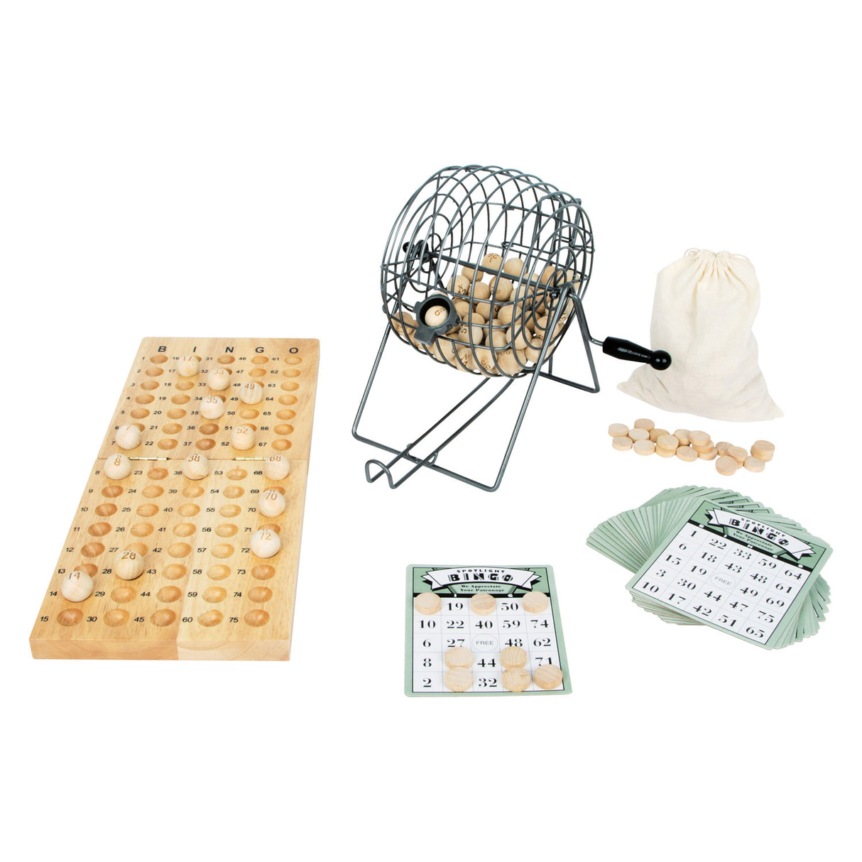 Juego de bingo de madera de pie pequeño