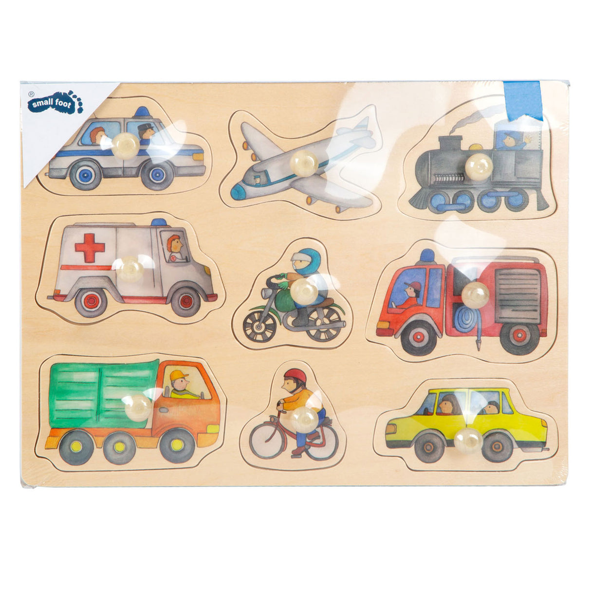 Small foot - wooden peg puzzle city vehicles, 9 pcs.
