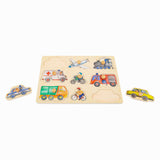 Kleng Fouss Holz bubble Puzzle Stad Gefierer, 9st.