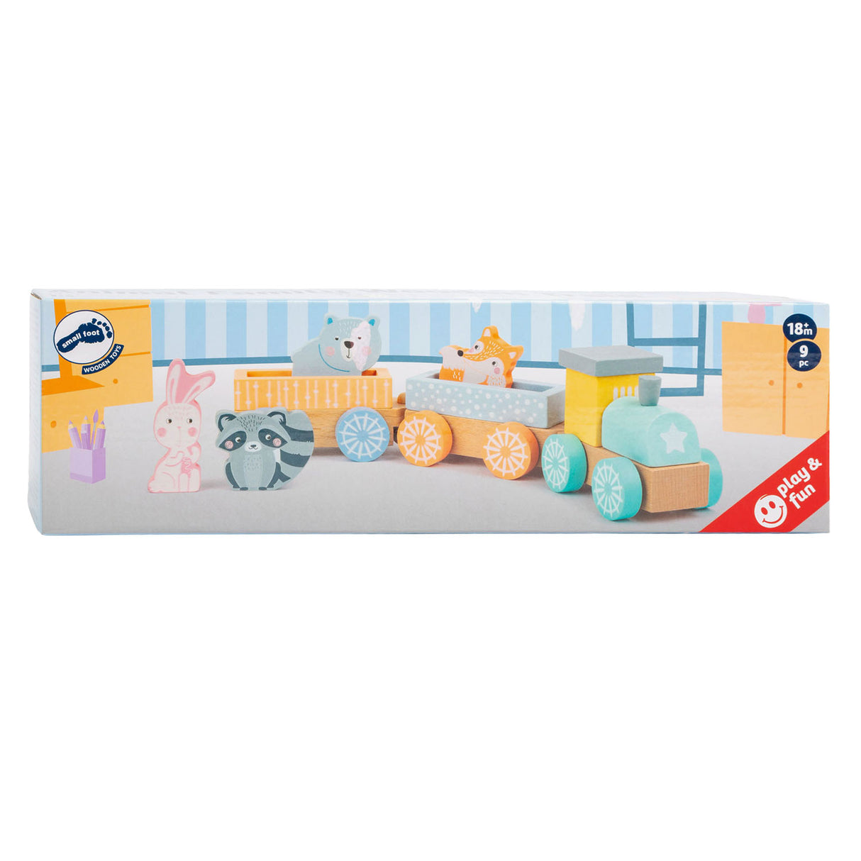 Small Foot Houten Trein met Bosdieren Pastel, 9dlg.